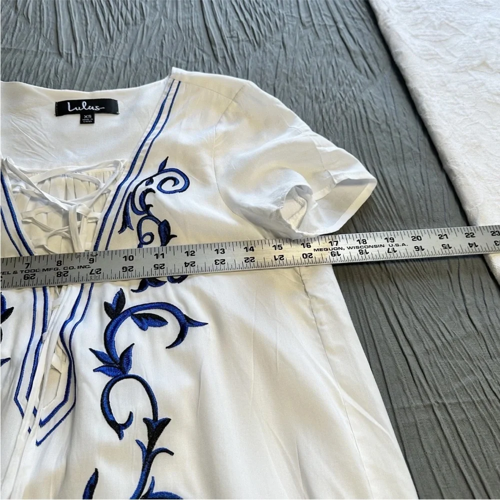 Lulus Small Embroidered Lace Up Shift Dress Vacation Beach Down In Kokomo - Picture 9 of 13